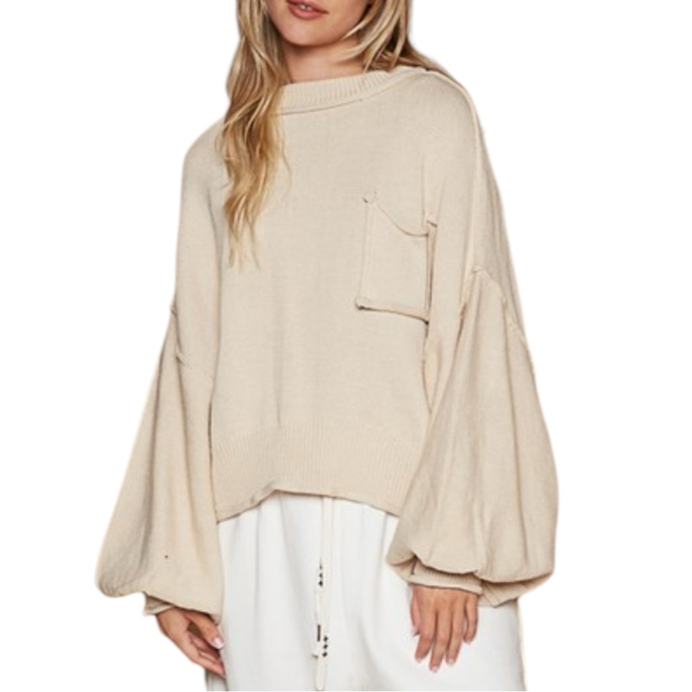 Oat Balloon Sleeve Pocket Crewneck Sweater NWOT